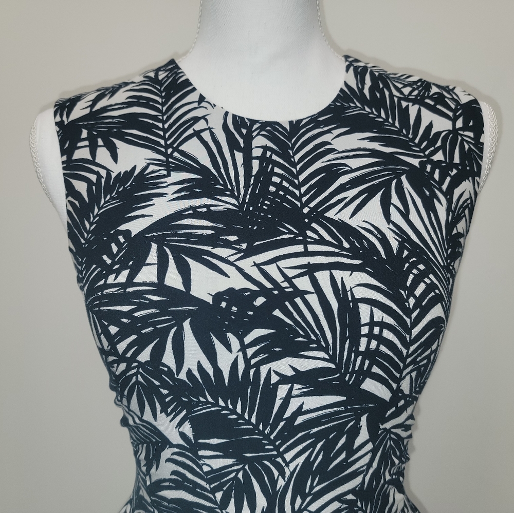 H&M Cream and Black Palm Branches Print Mini Dress Size 4
